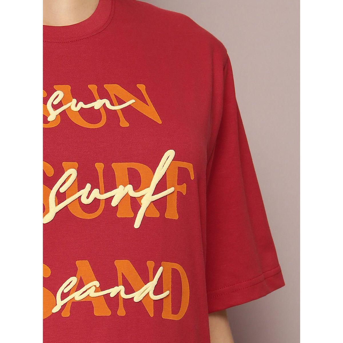 تيشيرت فضفاض مطبع بطبعة كتابة ديلينجر × ستايلي-women-clothing-tshirts-image-6