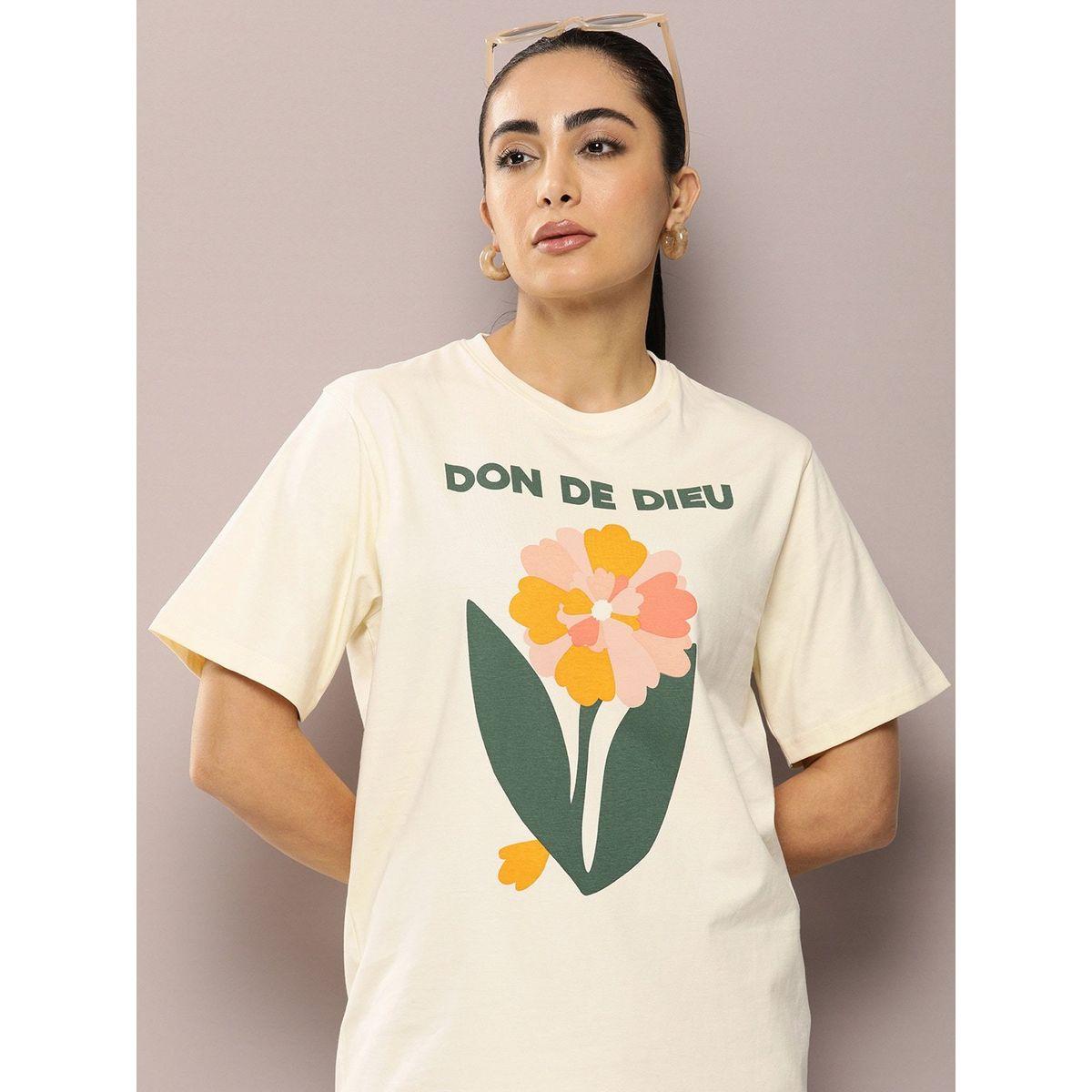 تيشيرت قطن فضفاض مطبع بطبعة زهور ديلينجر × ستايلي-women-clothing-tshirts-image-1