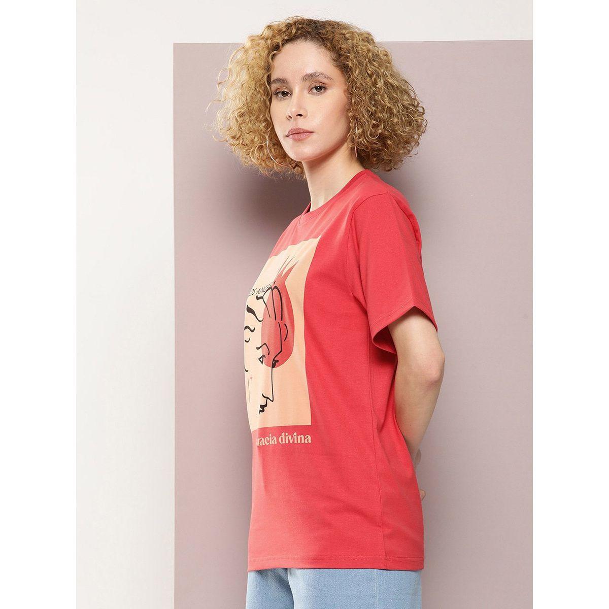تيشيرت قطن فضفاض مطبع بطبعة جرافيك ديلينجر × ستايلي-women-clothing-tshirts-image-3