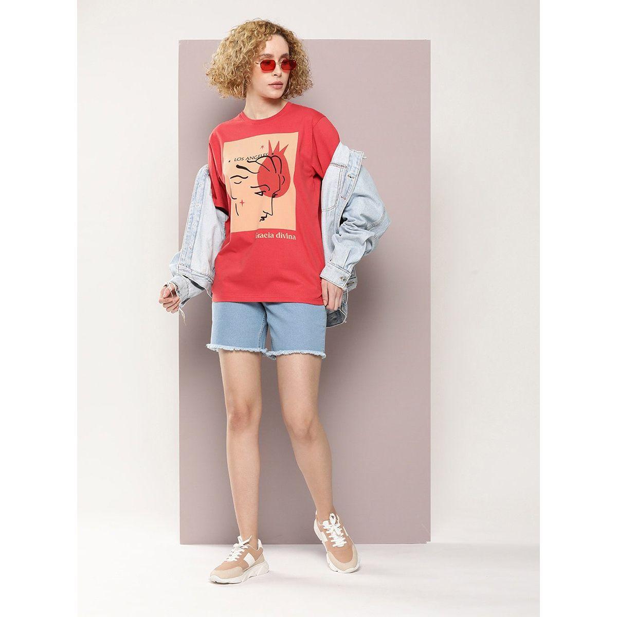 تيشيرت قطن فضفاض مطبع بطبعة جرافيك ديلينجر × ستايلي-women-clothing-tshirts-image-5