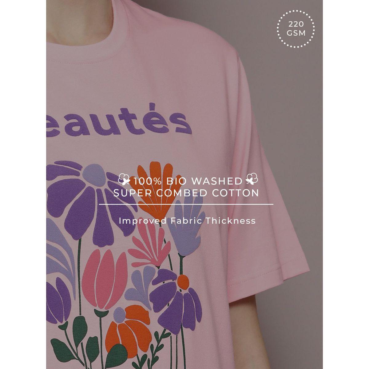 تيشيرت فضفاض مطبع بطبعة بارزة ديلينجر × ستايلي-women-clothing-tshirts-image-6