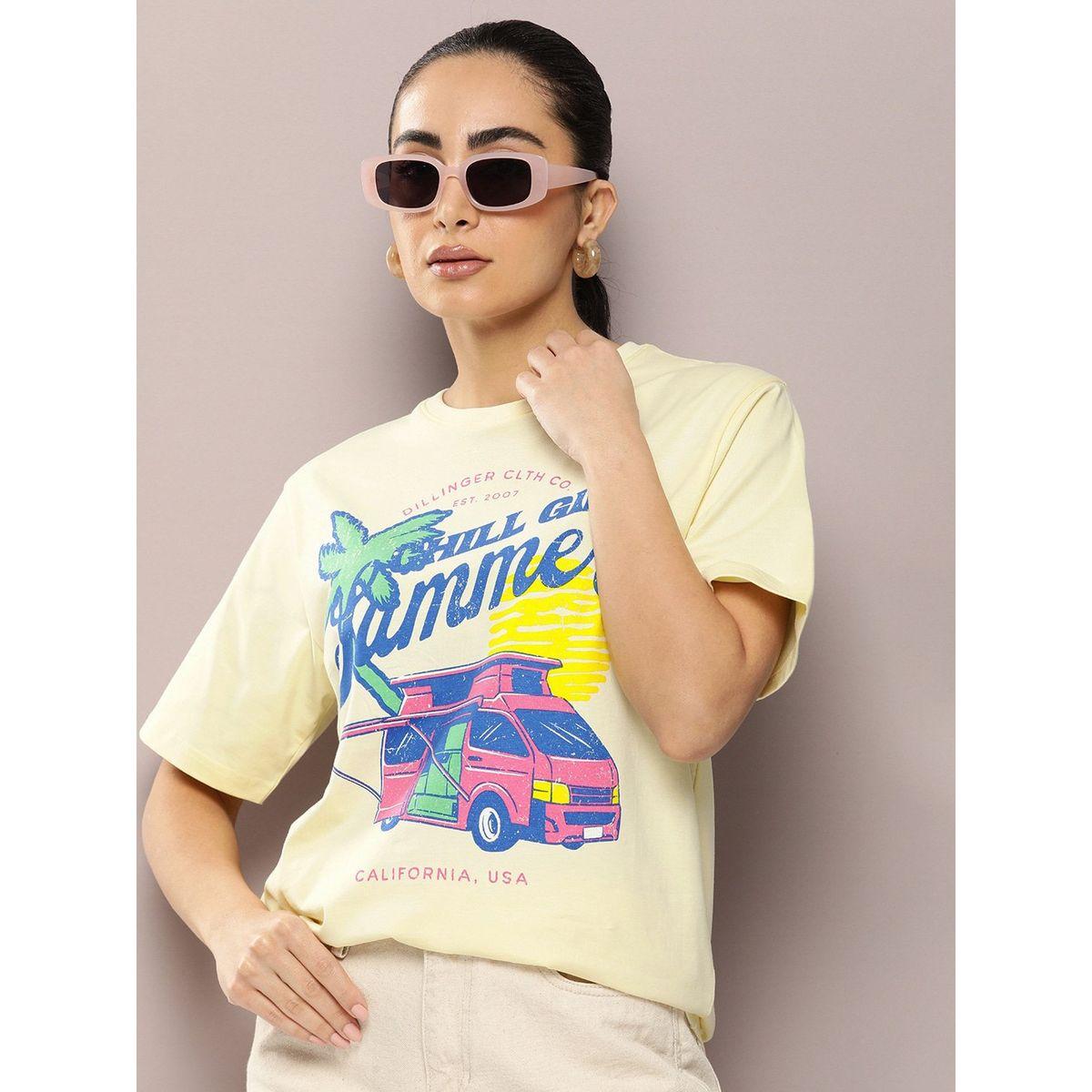 Dillinger X Styli  Oversized Chill Girl Graphic Print T-Shirt-women-clothing-tshirts-image-1