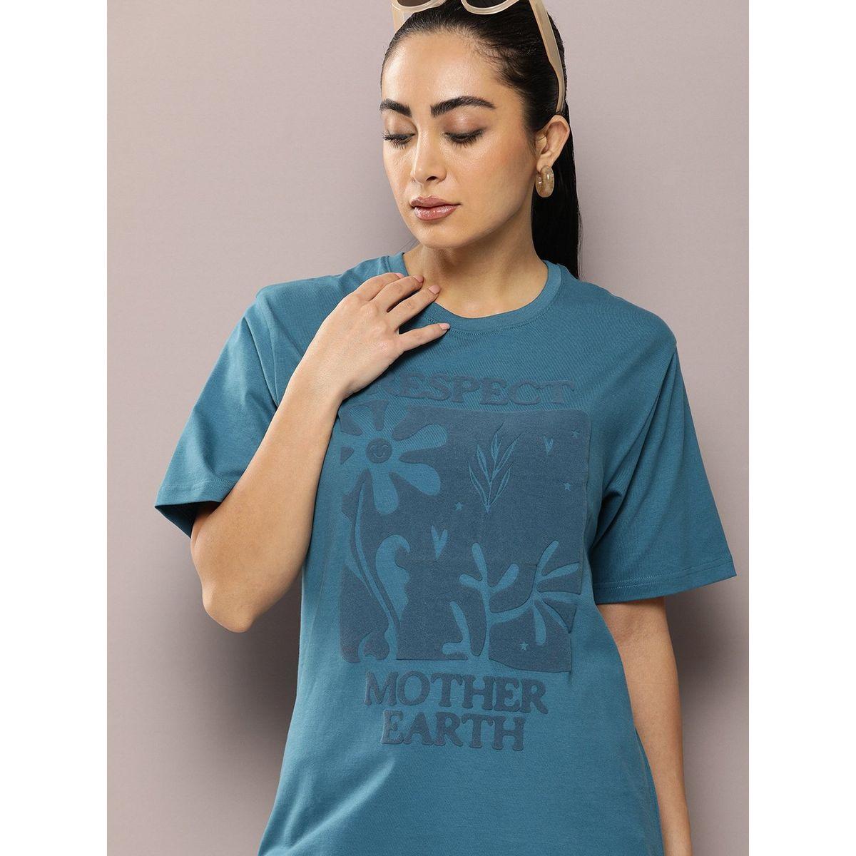 تيشيرت قطن فضفاض مطبع بطبعة بارزة ديلينجر × ستايلي-women-clothing-tshirts-image-1