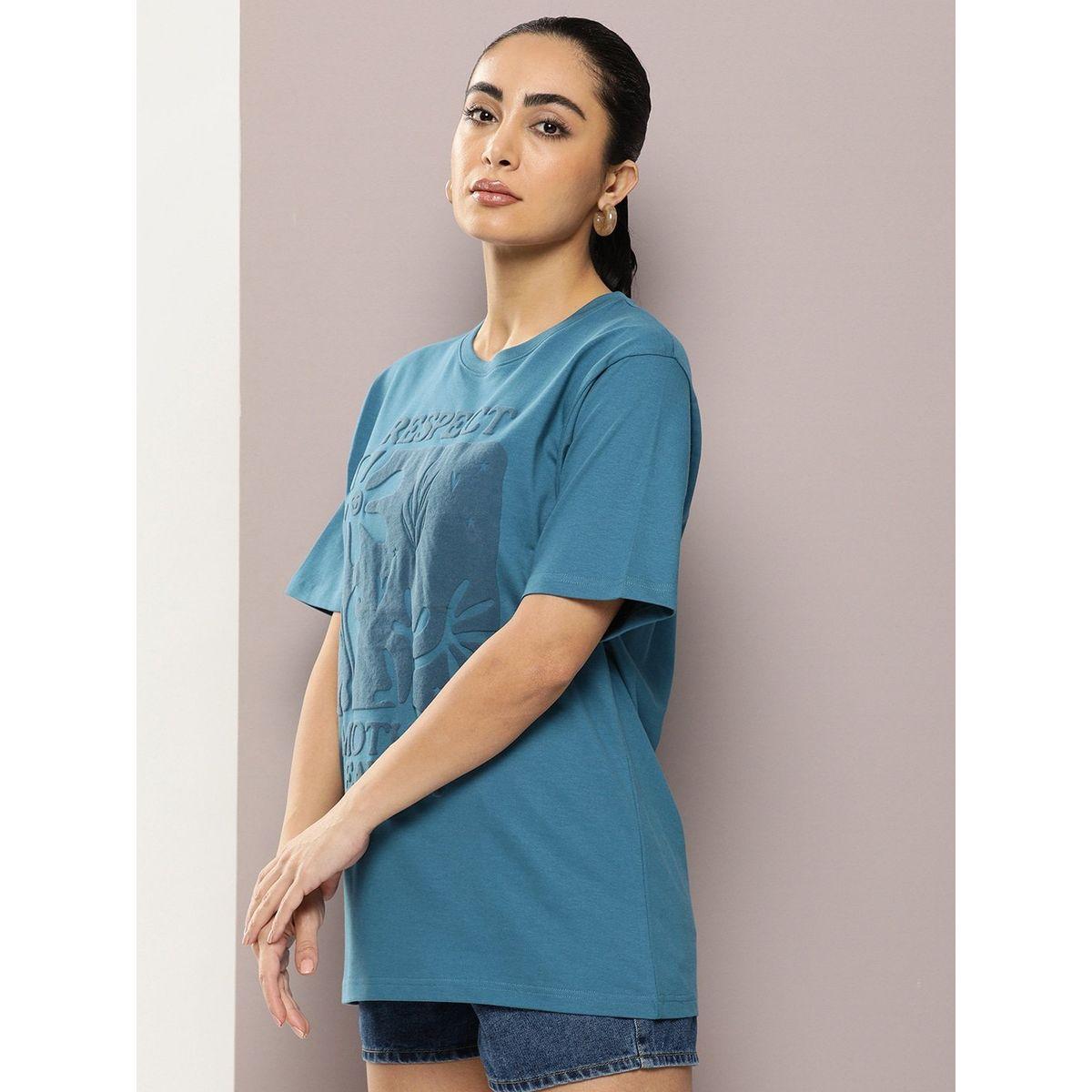 تيشيرت قطن فضفاض مطبع بطبعة بارزة ديلينجر × ستايلي-women-clothing-tshirts-image-3