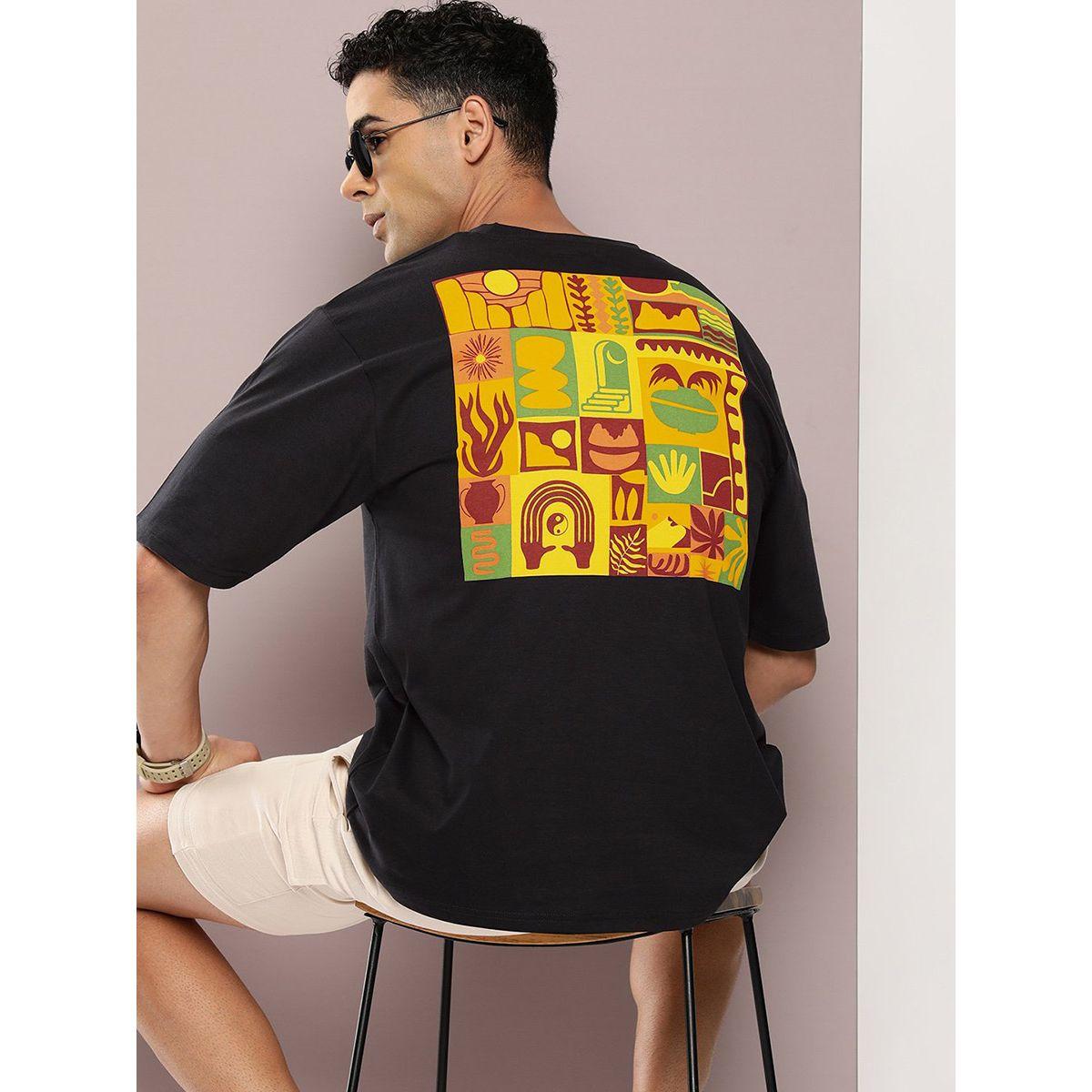 تيشيرت فضفاض باكتاف منخفضة وطبعة جرافيك ديلينجر × ستايلي-men-clothing-tshirtsandpolos-tshirts-image-1