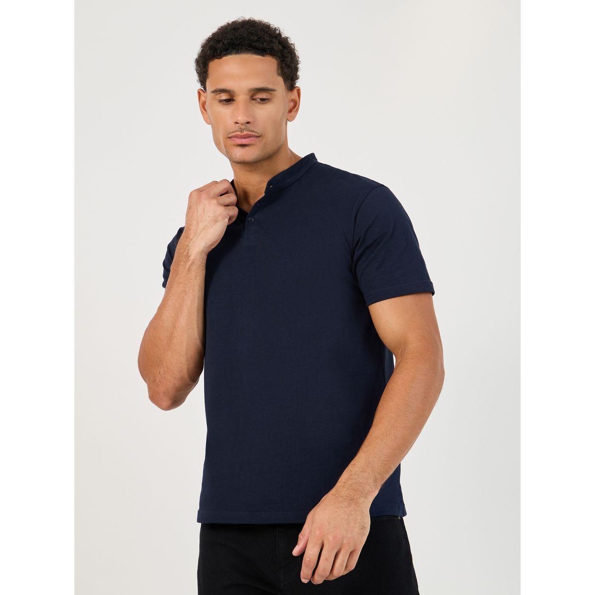 تيشيرت بولو بقطن جيرسيه وياقة ماندارين-men-clothing-tshirtsandpolos-polos-image-1