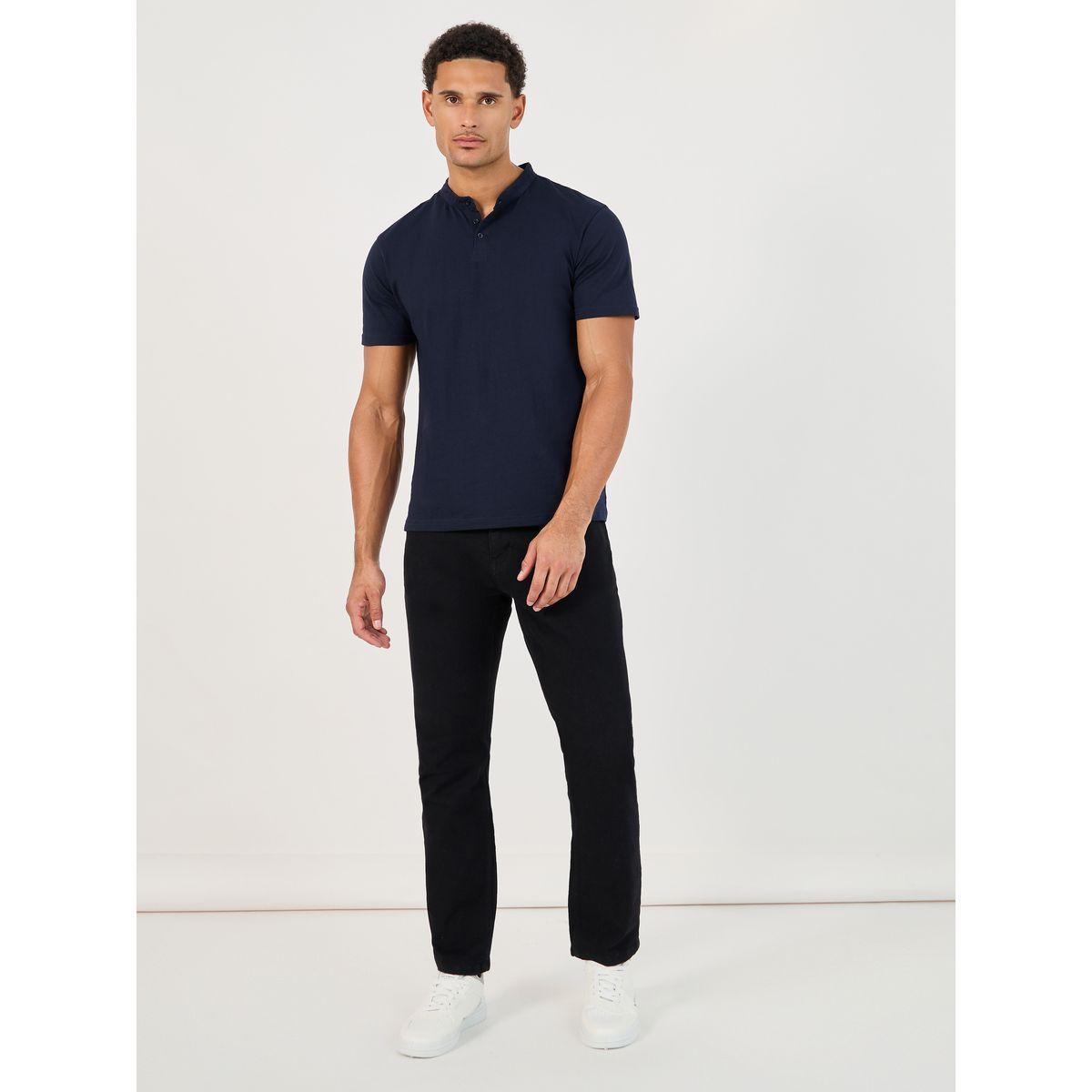 تيشيرت بولو بقطن جيرسيه وياقة ماندارين-men-clothing-tshirtsandpolos-polos-image-2