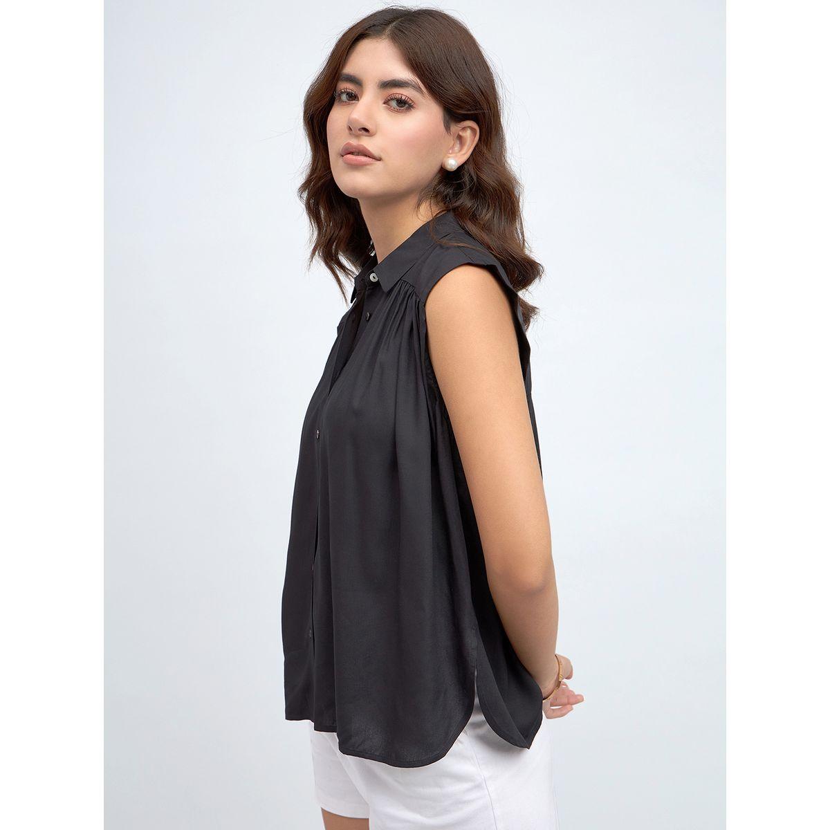 بلوزة كاجوال بلا اكمام مع ازرار دينيس لينجو × ستايلي-women-clothing-shirtsandblouses-shirts-image-2