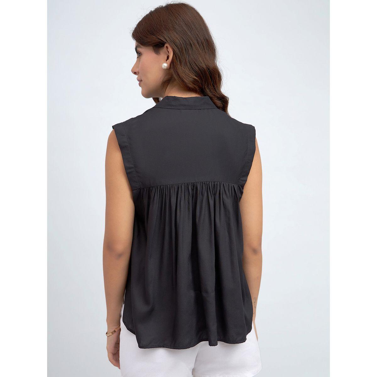 بلوزة كاجوال بلا اكمام مع ازرار دينيس لينجو × ستايلي-women-clothing-shirtsandblouses-shirts-image-3