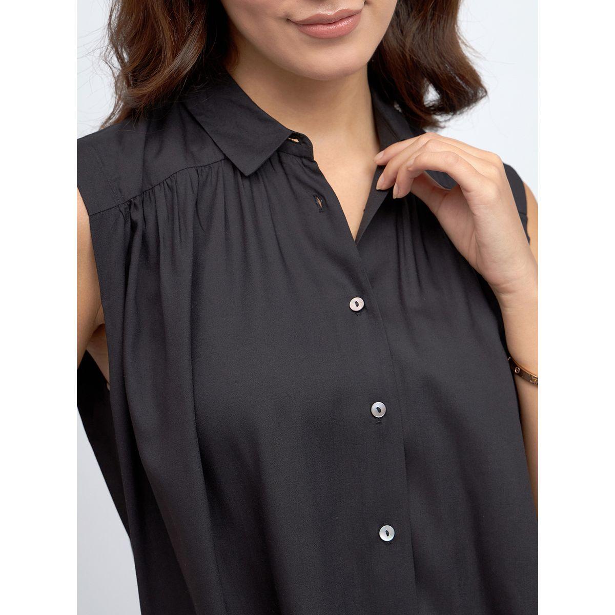بلوزة كاجوال بلا اكمام مع ازرار دينيس لينجو × ستايلي-women-clothing-shirtsandblouses-shirts-image-4