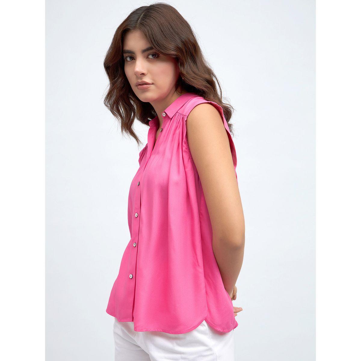 بلوزة كاجوال بلا اكمام مع ازرار دينيس لينجو × ستايلي-women-clothing-shirtsandblouses-shirts-image-2