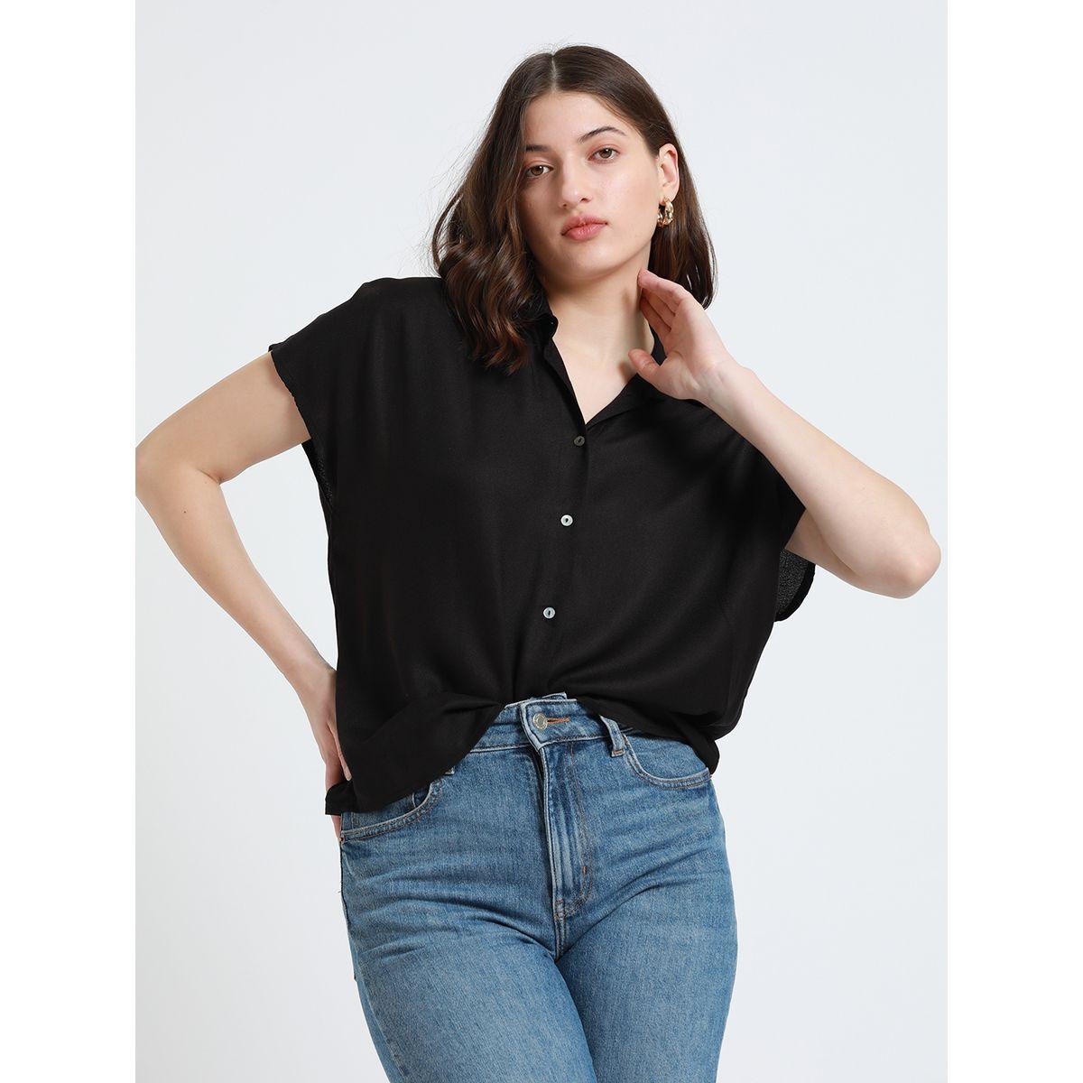 بلوزة كاجوال بقصة مريحة مع ازرار دينيس لينجو × ستايلي-women-clothing-shirtsandblouses-shirts-image-2