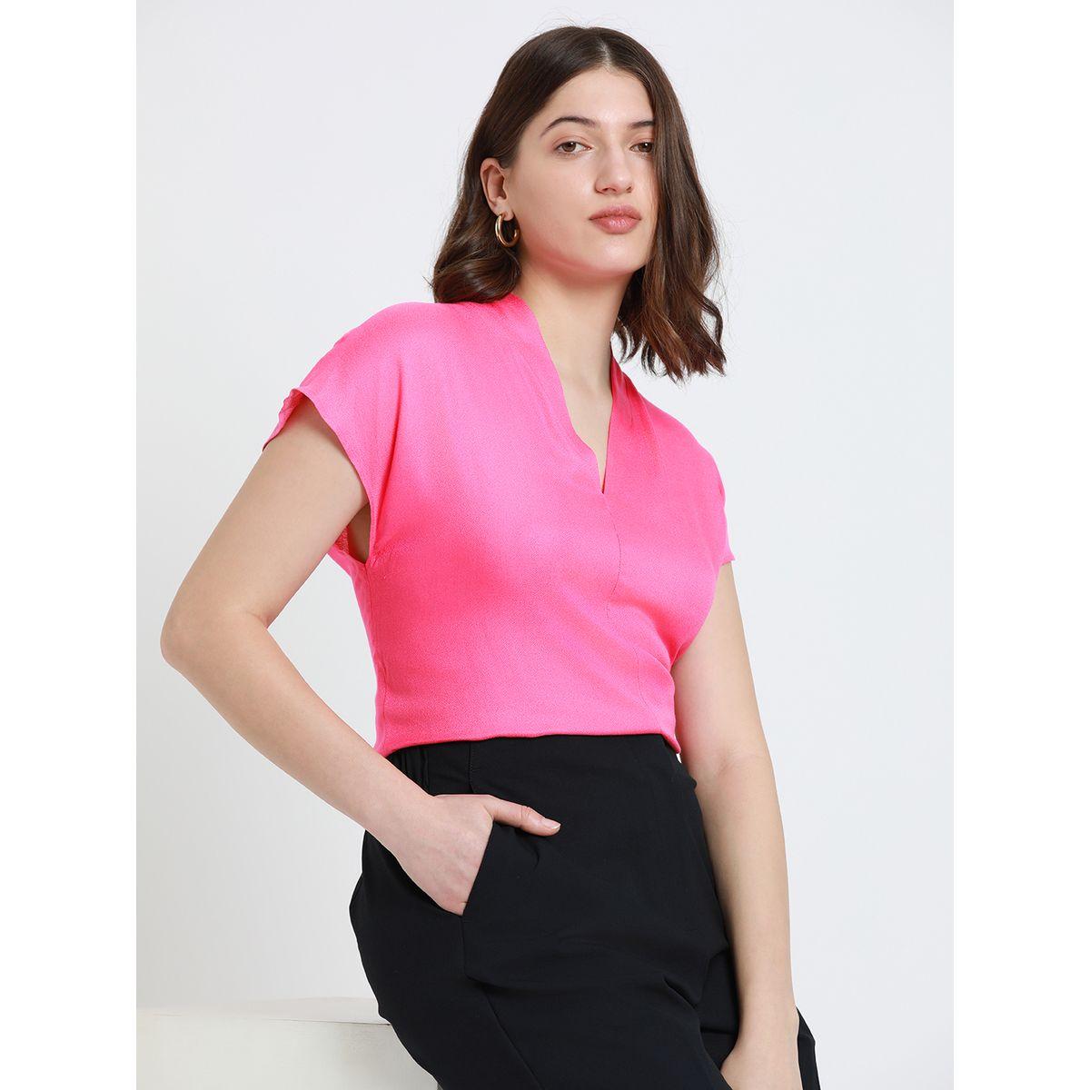 بلوزة سادة بقصة عادية واكمام قصيرة دينيس لينجو × ستايلي-women-clothing-shirtsandblouses-blouses-image-1