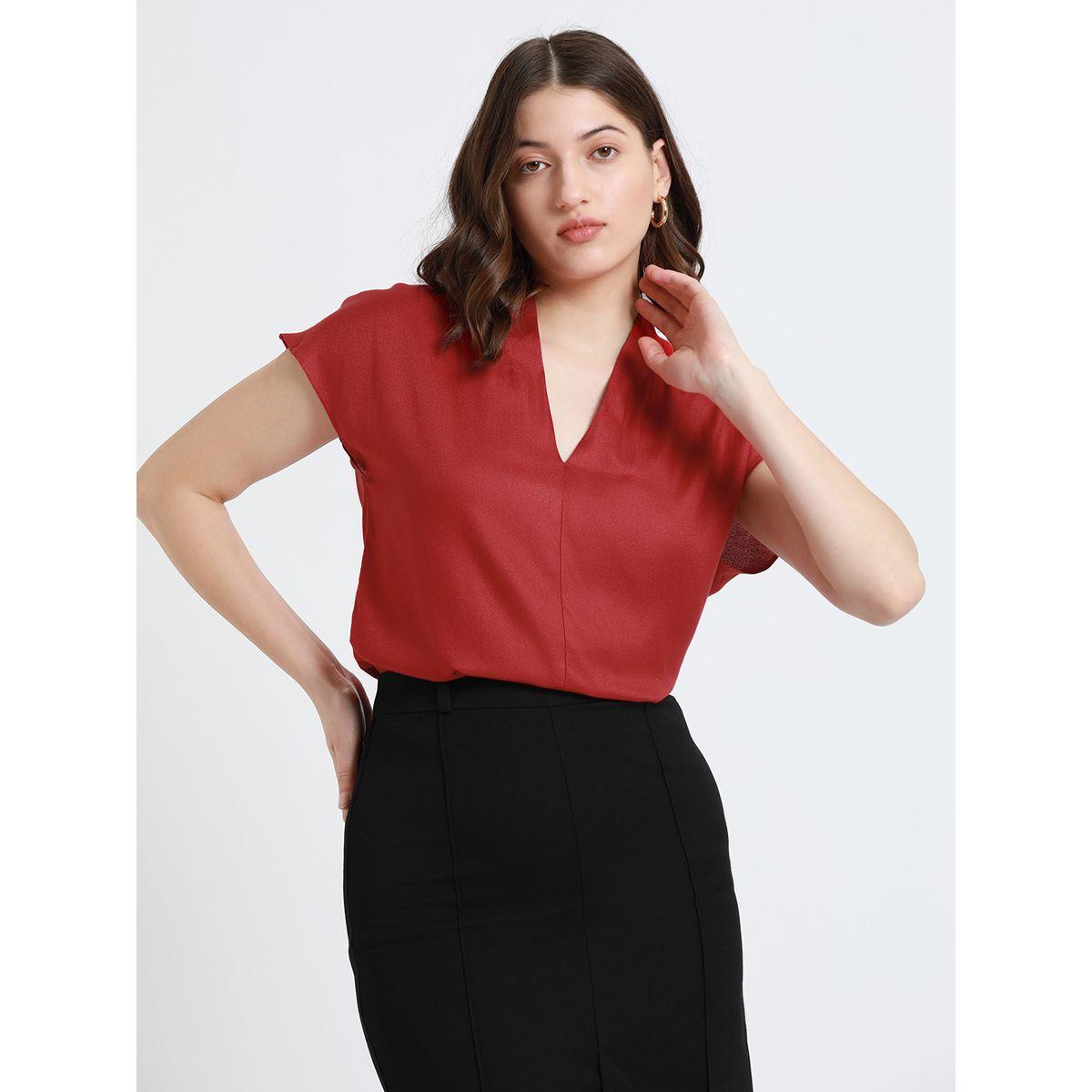 Dennis Lingo X Styli  V Neck Regular Fit Solid Top-women-clothing-shirtsandblouses-blouses-image-1