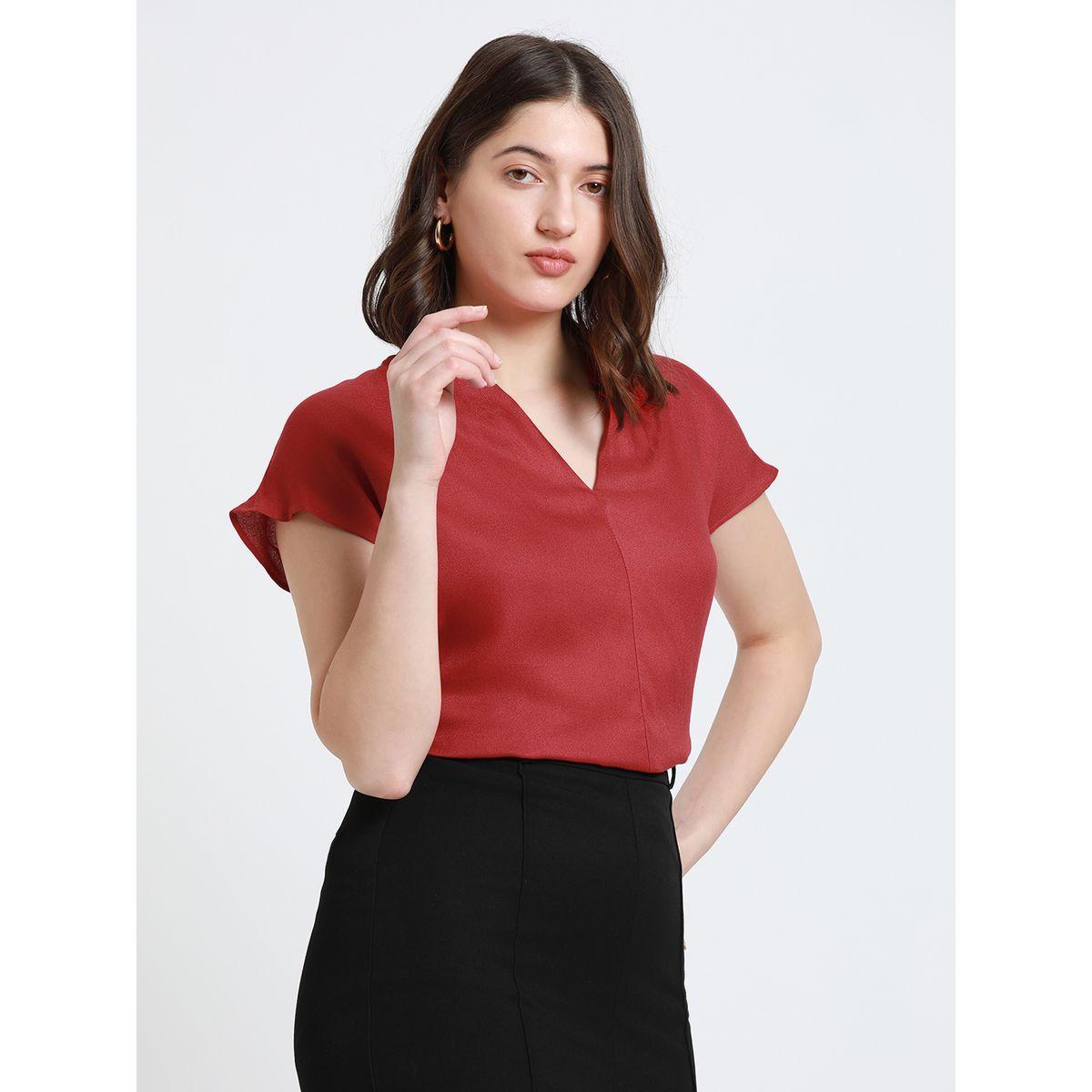 Dennis Lingo X Styli  V Neck Regular Fit Solid Top-women-clothing-shirtsandblouses-blouses-image-2