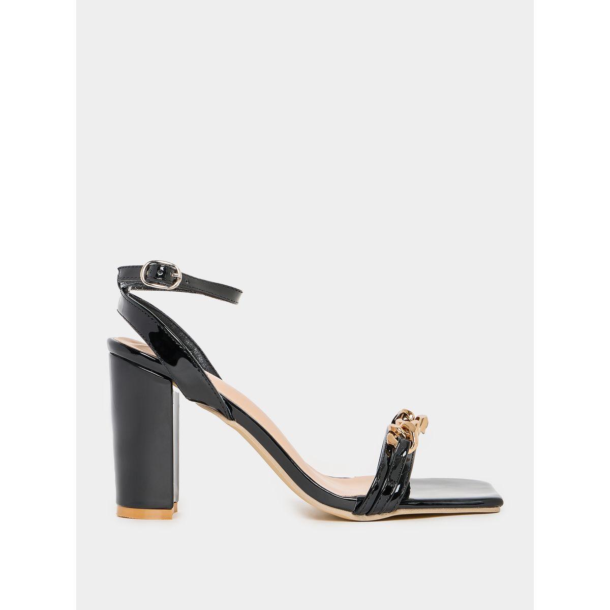 Styli Embellished Chain Decor Block Heel Sandals-women-shoes-heels-image-1