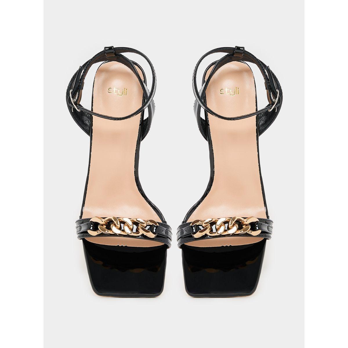 Styli Embellished Chain Decor Block Heel Sandals-women-shoes-heels-image-5