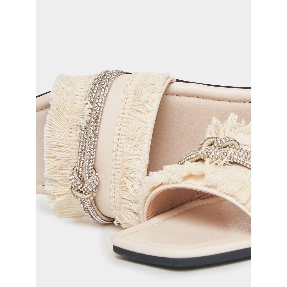 Styli Embellished Fringe Detail Flat Sandals-women-shoes-sandals-flats-image-4