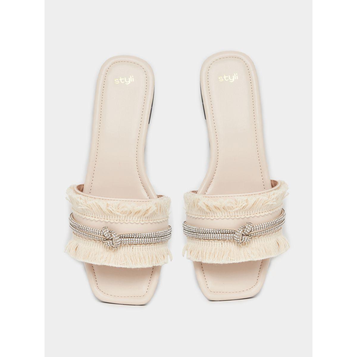 Styli Embellished Fringe Detail Flat Sandals-women-shoes-sandals-flats-image-6