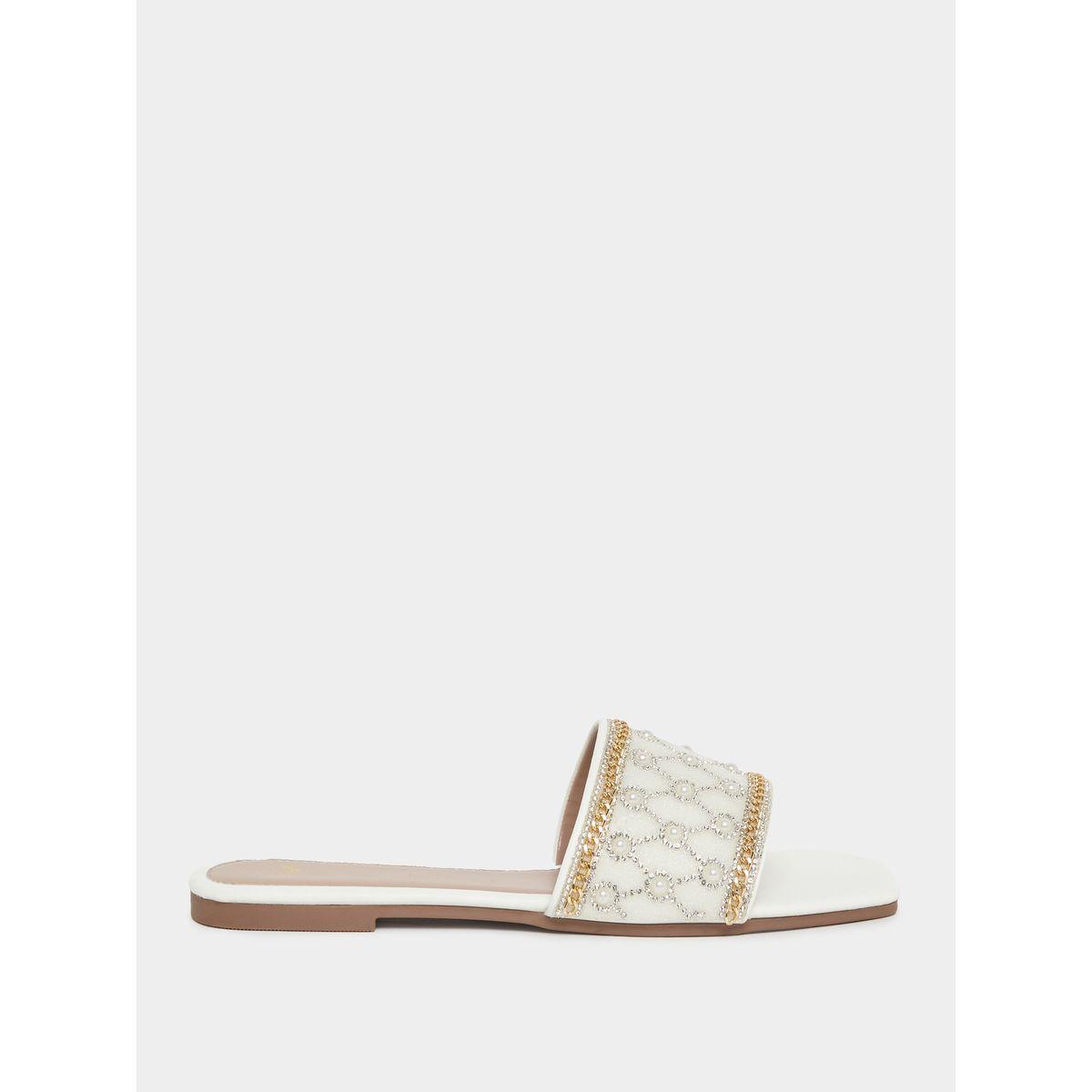 Styli Pearl Embellished Flat Sandals-women-shoes-sandals-flats-image-2