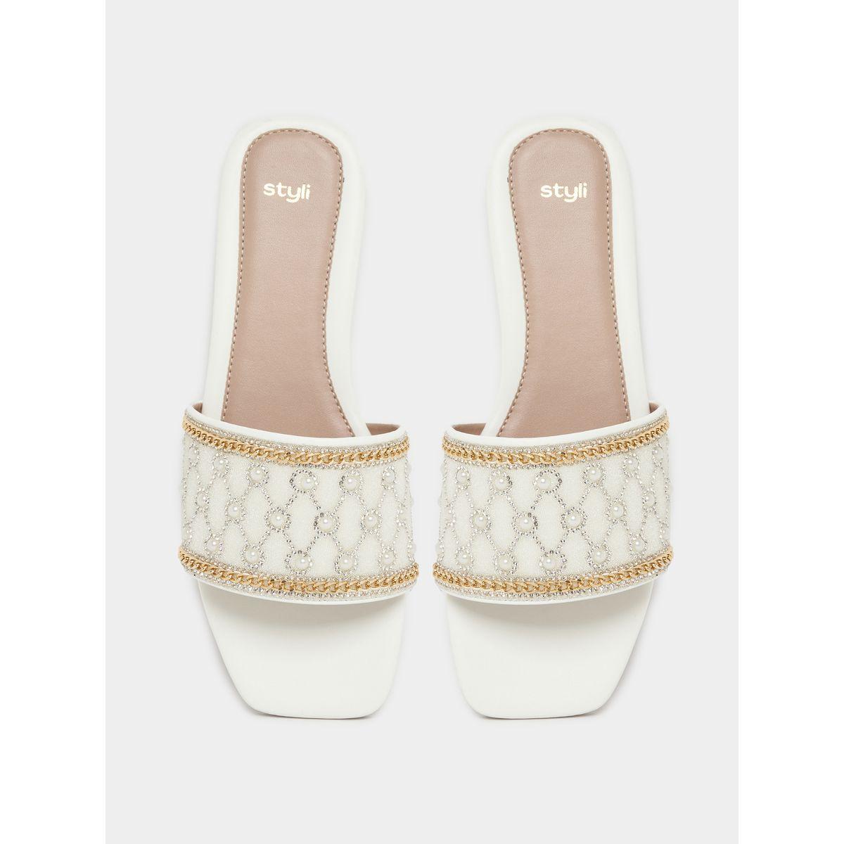Styli Pearl Embellished Flat Sandals-women-shoes-sandals-flats-image-6