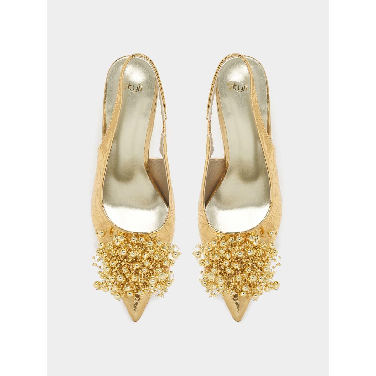 Styli Beaded Design Textured Slingback Pumps-women-shoes-heels-image-4