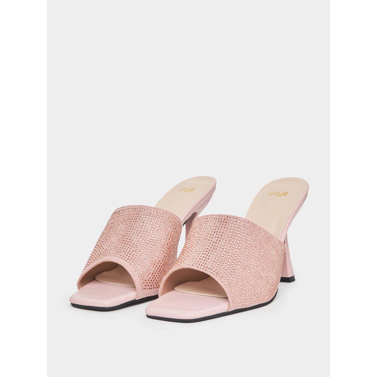 Styli Rhinestone Decor Mule Heeled Sandals-women-shoes-heels-image-2