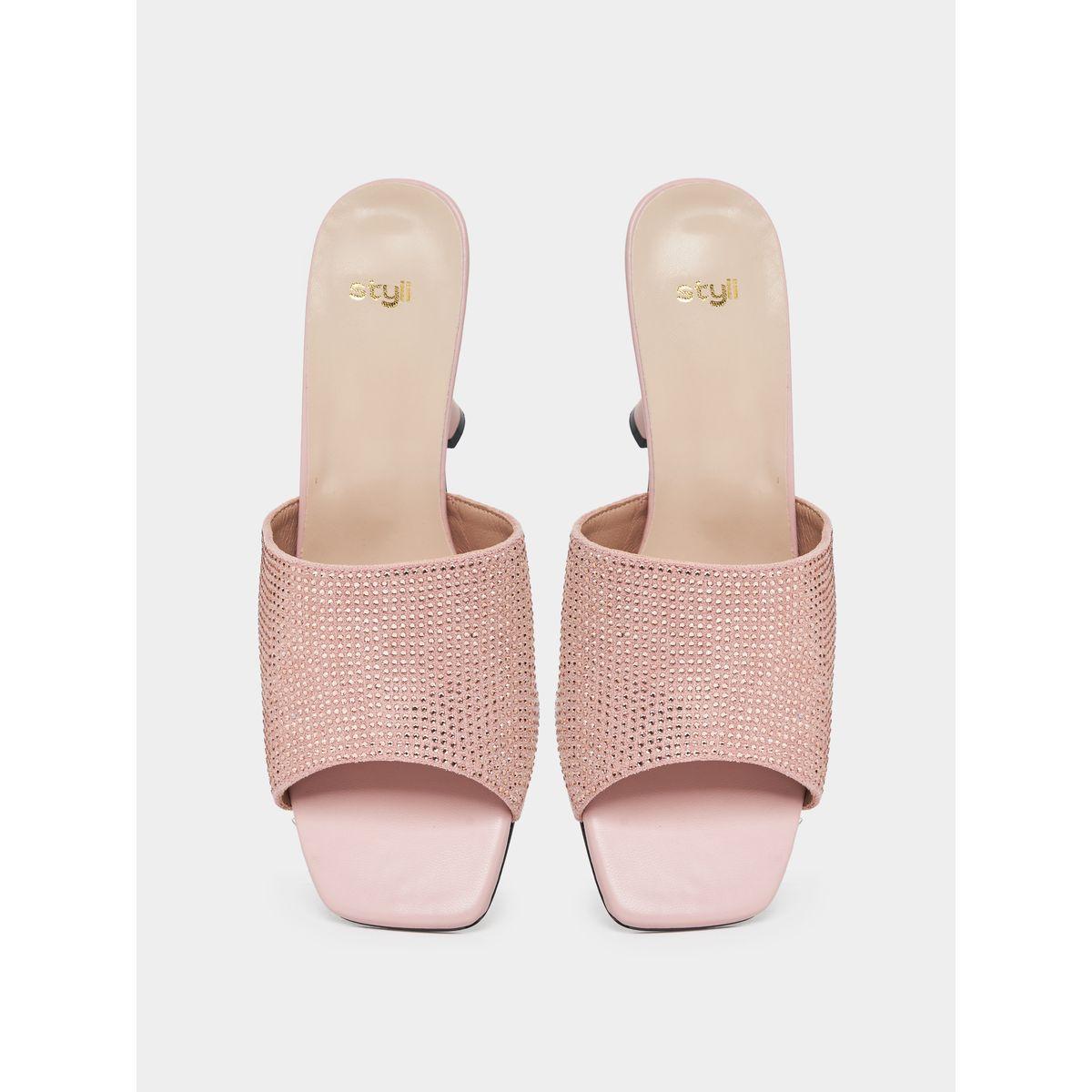 Styli Rhinestone Decor Mule Heeled Sandals-women-shoes-heels-image-6