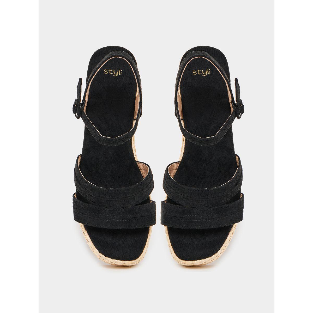 Styli Solid Ankle Strap Wedge Heel Sandals-women-shoes-heels-image-5