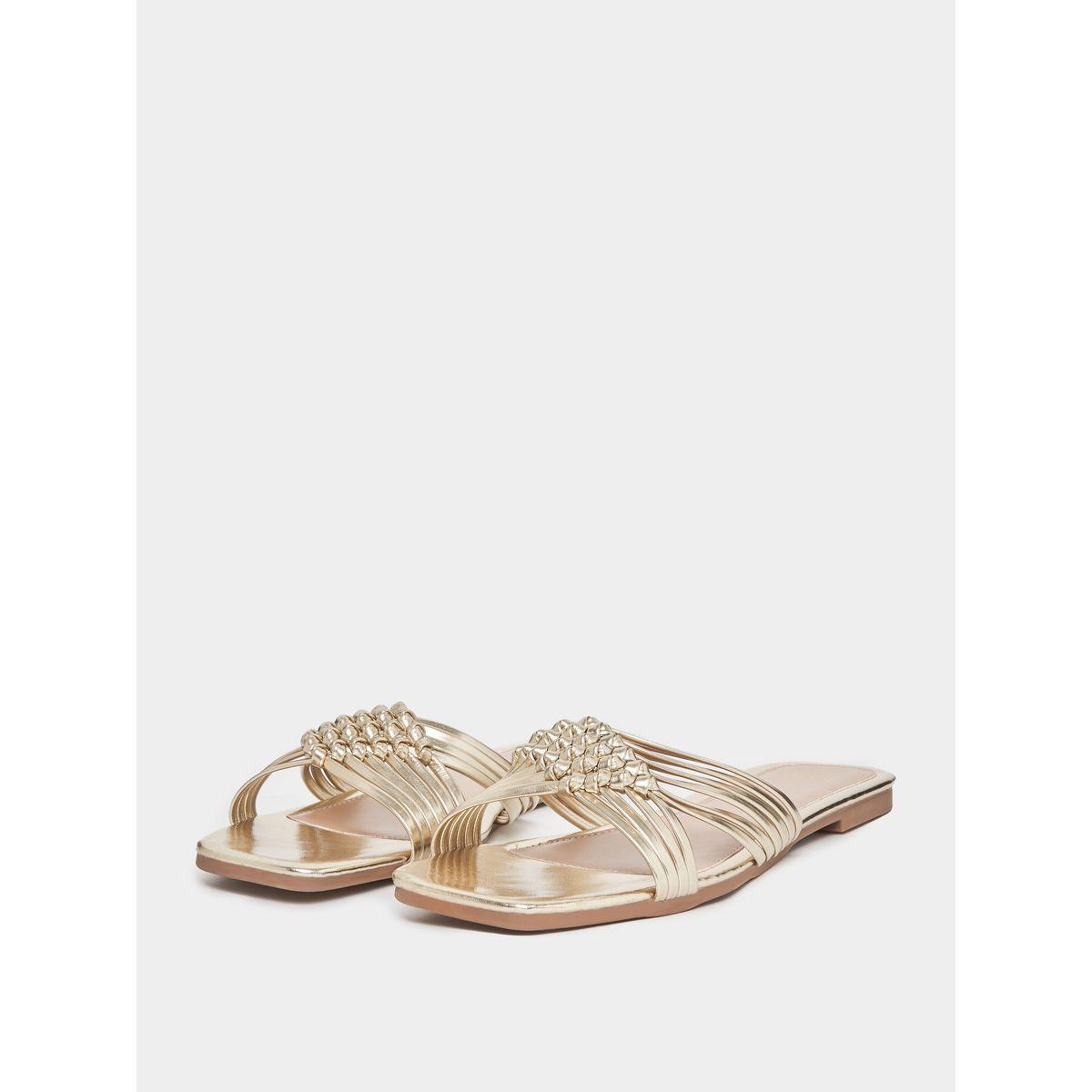 Styli Metallic Cross Strap Flat Sandals-women-shoes-sandals-flats-image-2