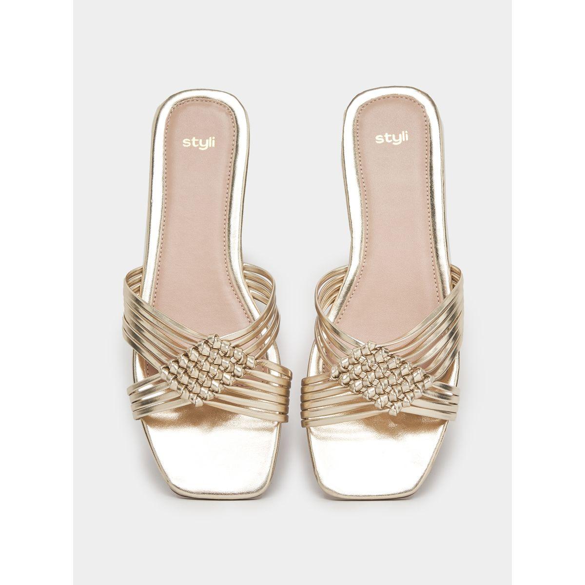 Styli Metallic Cross Strap Flat Sandals-women-shoes-sandals-flats-image-6