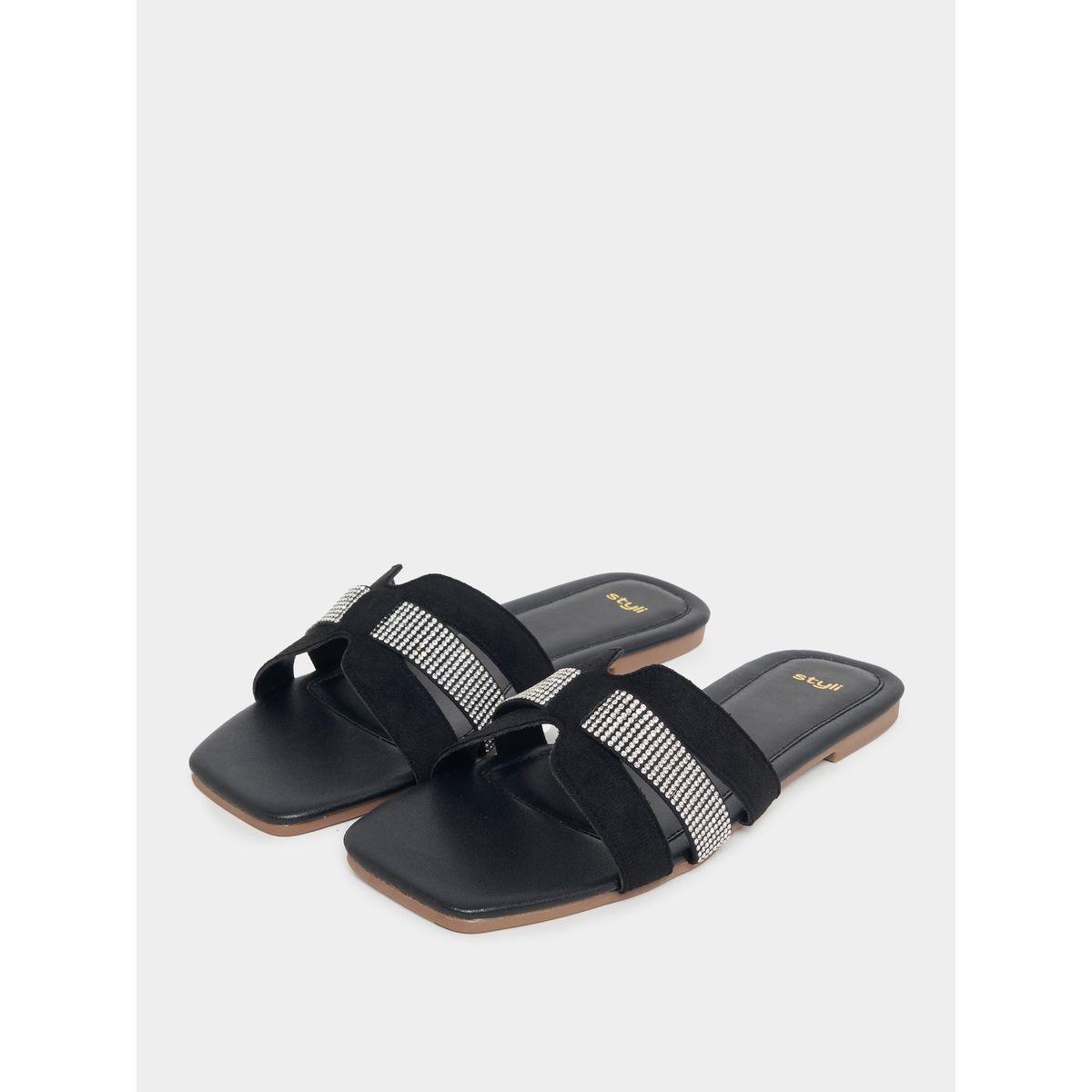 Styli Rhinestone Decor Flat Sandals-women-shoes-sandals-flats-image-2