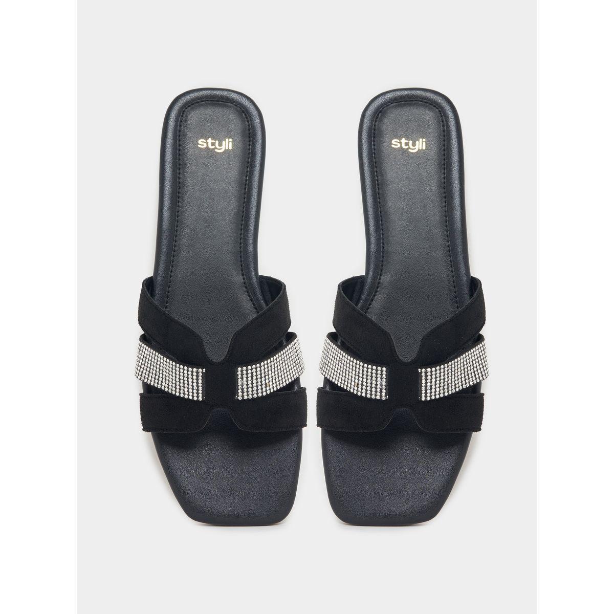 Styli Rhinestone Decor Flat Sandals-women-shoes-sandals-flats-image-5