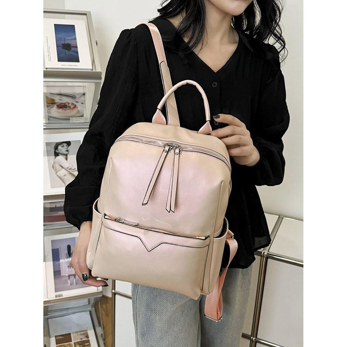 Styli Solid Backpack with Zip Closure-women-bagsandwallets-backpacks-image-1