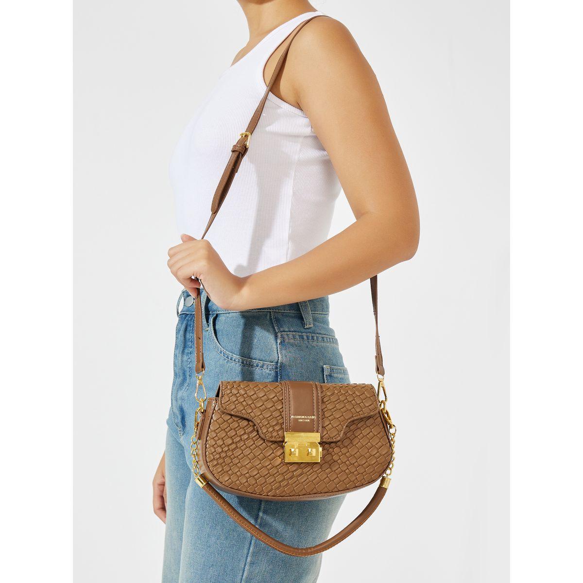 Styli Textured Shoulder Bag with Push-Lock-women-bagsandwallets-handbags-image-2
