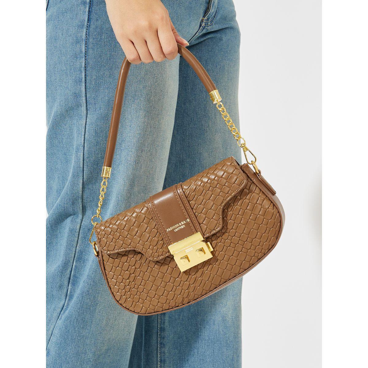 Styli Textured Shoulder Bag with Push-Lock-women-bagsandwallets-handbags-image-4