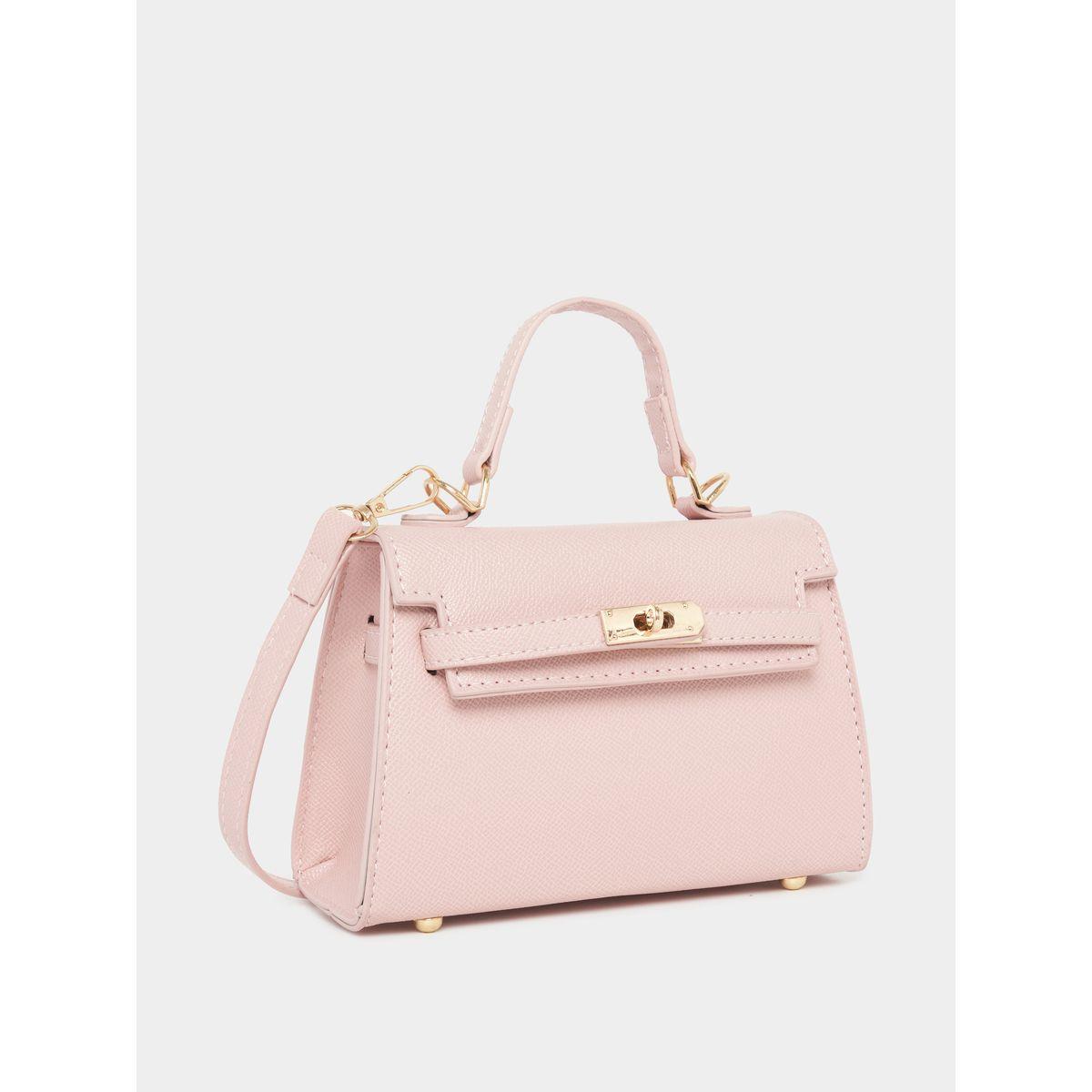 Styli Textured Handbag with Turn-Lock Closure-women-bagsandwallets-handbags-image-1