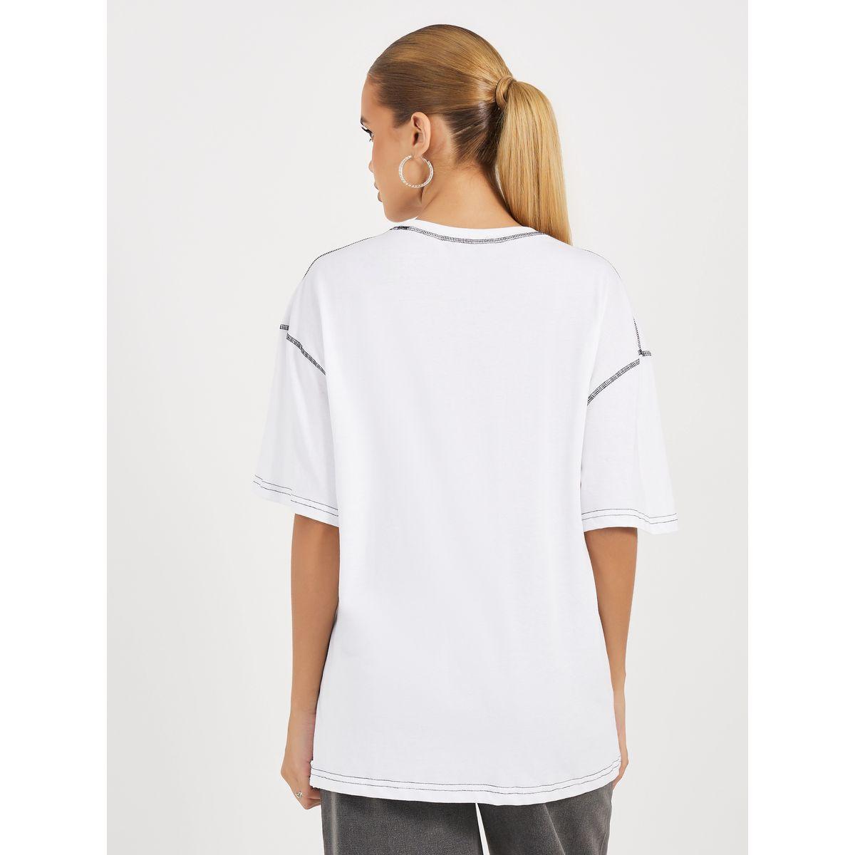 Styli Oversized Slogan Print Round Neck T-Shirt with Contrast Stitch-women-clothing-tshirts-image-4