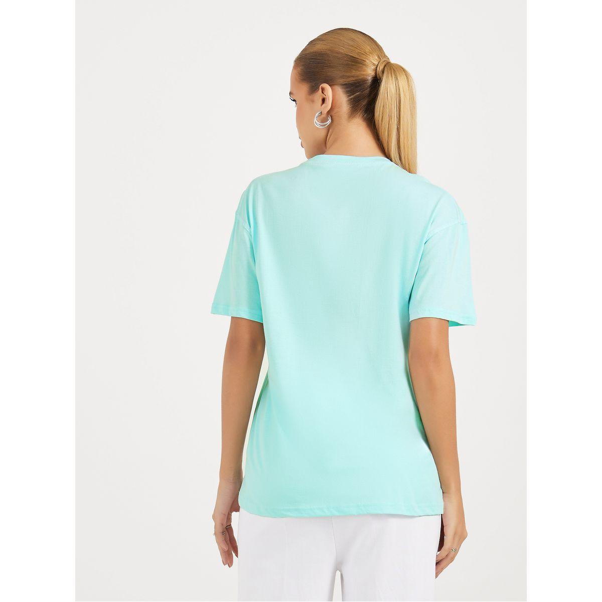 تيشيرت فضفاض بطبعة كتابة وياقة دائرية-women-clothing-tshirts-image-4