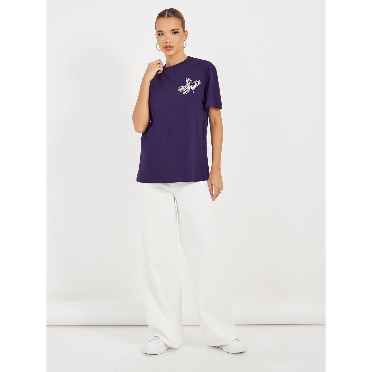 Styli Oversized Butterfly Graphic T-Shirt with Dropped Shoulder-women-clothing-tshirts-image-2