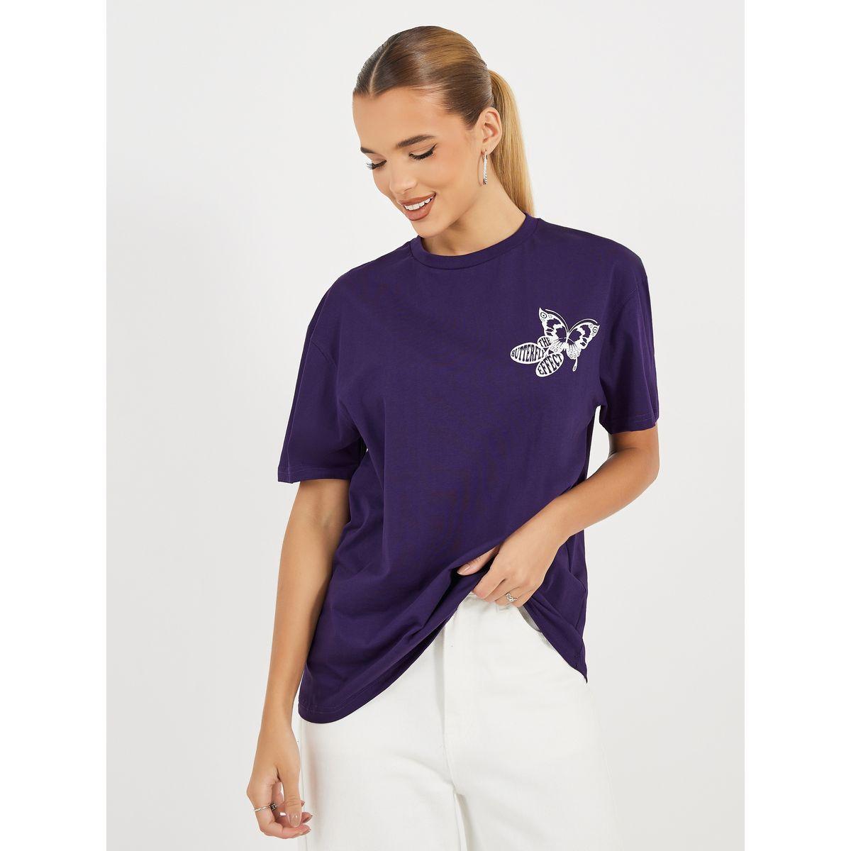 تيشيرت فضفاض بأكتاف منخفضة وطبعة جرافيك-women-clothing-tshirts-image-3