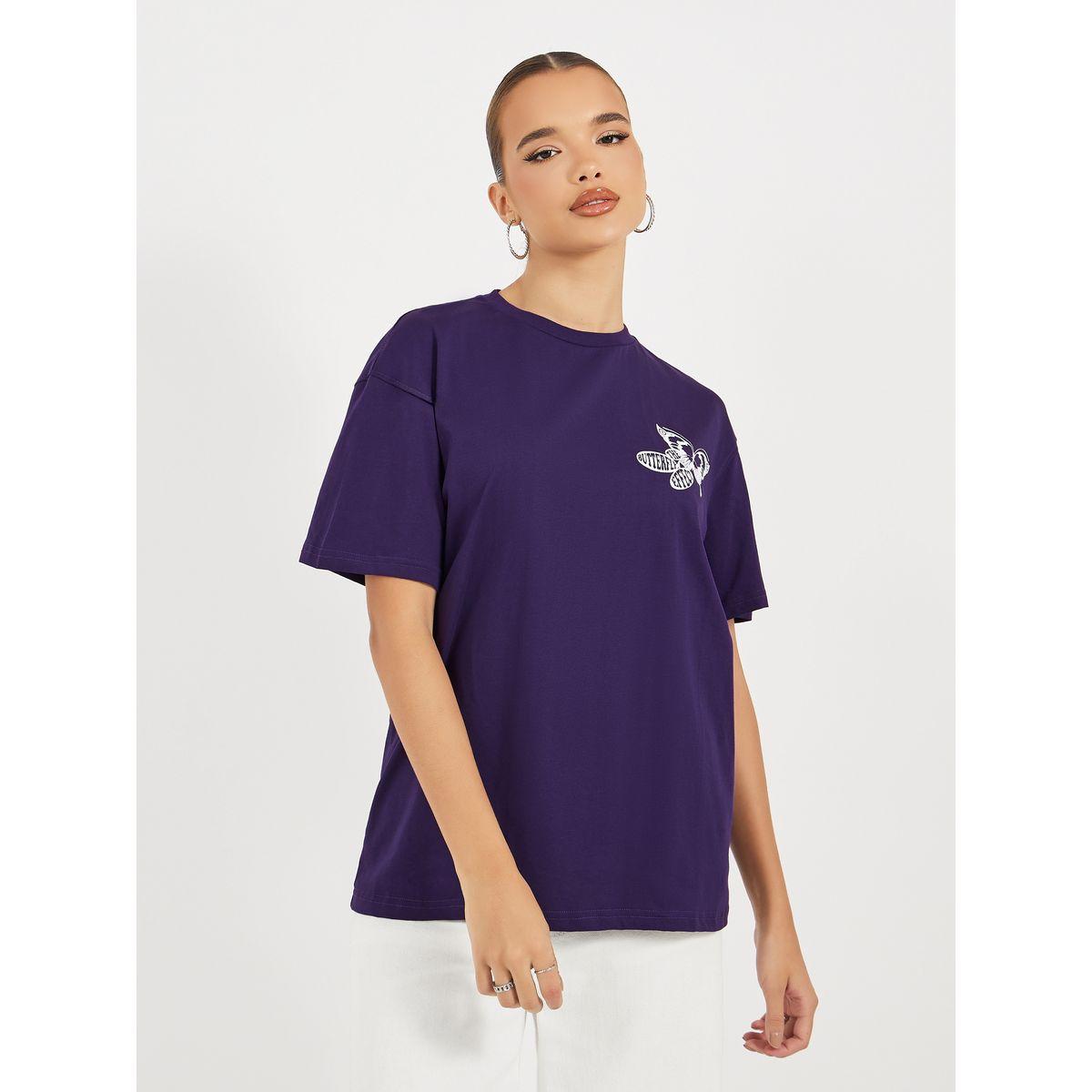 تيشيرت فضفاض بأكتاف منخفضة وطبعة جرافيك-women-clothing-tshirts-image-4