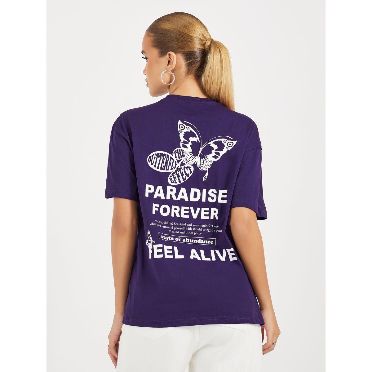 تيشيرت فضفاض بأكتاف منخفضة وطبعة جرافيك-women-clothing-tshirts-image-5