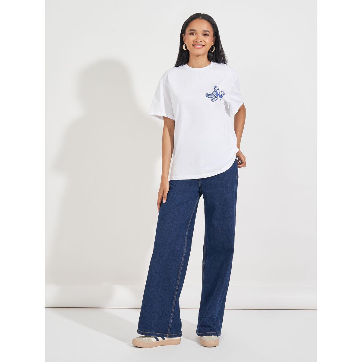 Styli Oversized Butterfly Graphic T-Shirt with Dropped Shoulder-women-clothing-tshirts-image-2