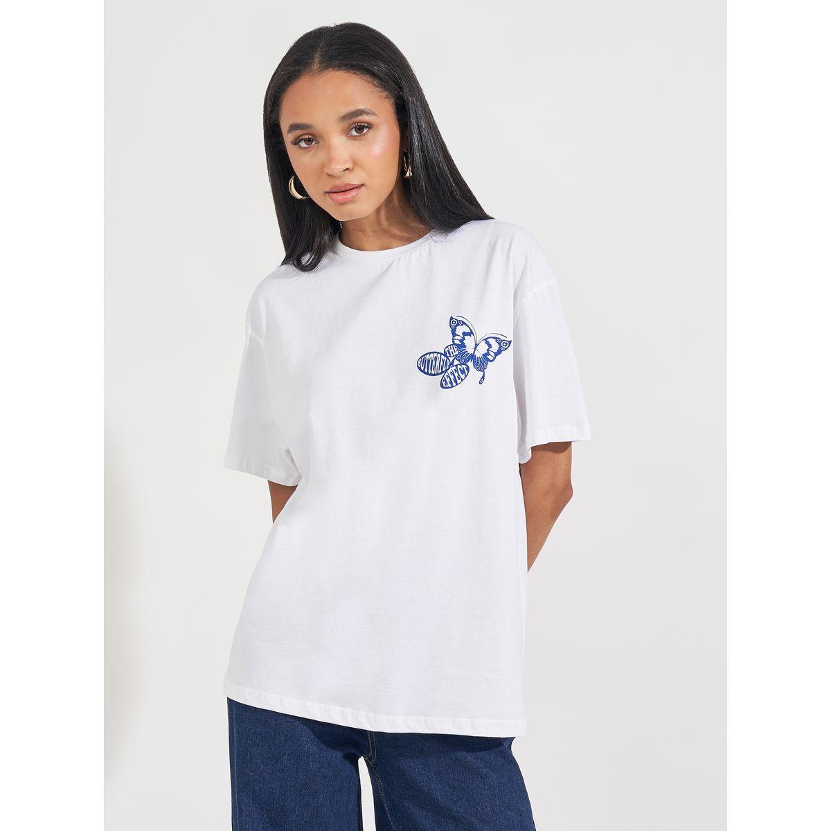 Styli Oversized Butterfly Graphic T-Shirt with Dropped Shoulder-women-clothing-tshirts-image-3