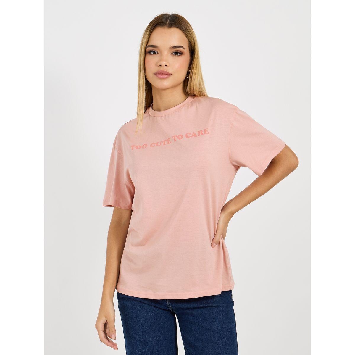 تيشيرت فضفاض بطبعة كتابة وطبعات فيونكة جرافيك-women-clothing-tshirts-image-3
