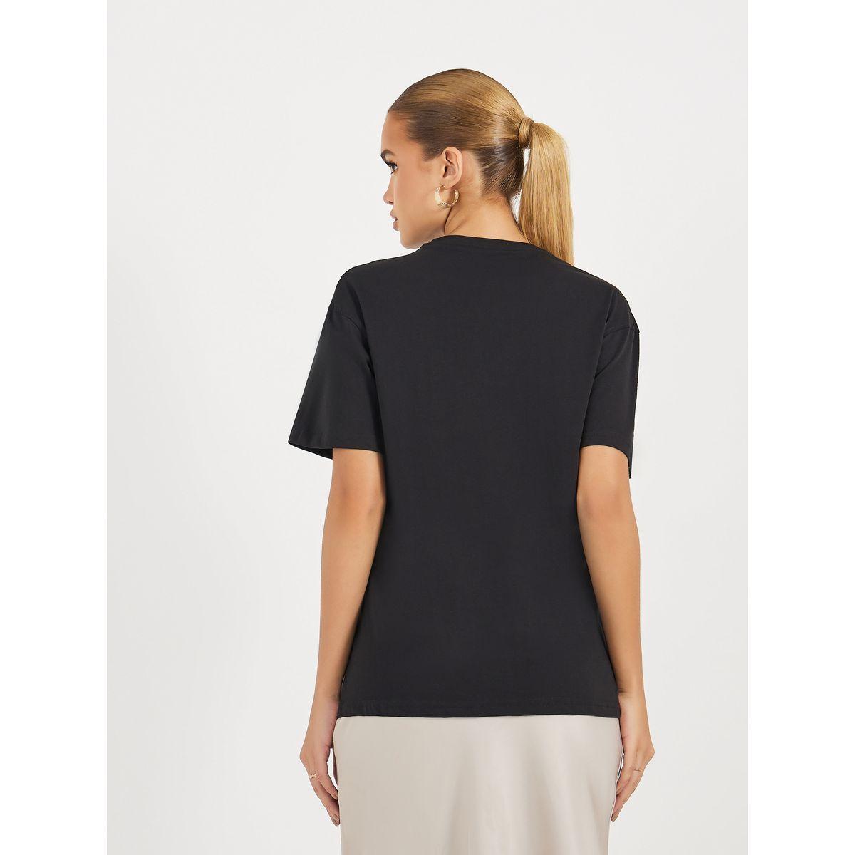 تيشيرت فضفاض بطبعة كتابة وياقة دائرية-women-clothing-tshirts-image-5