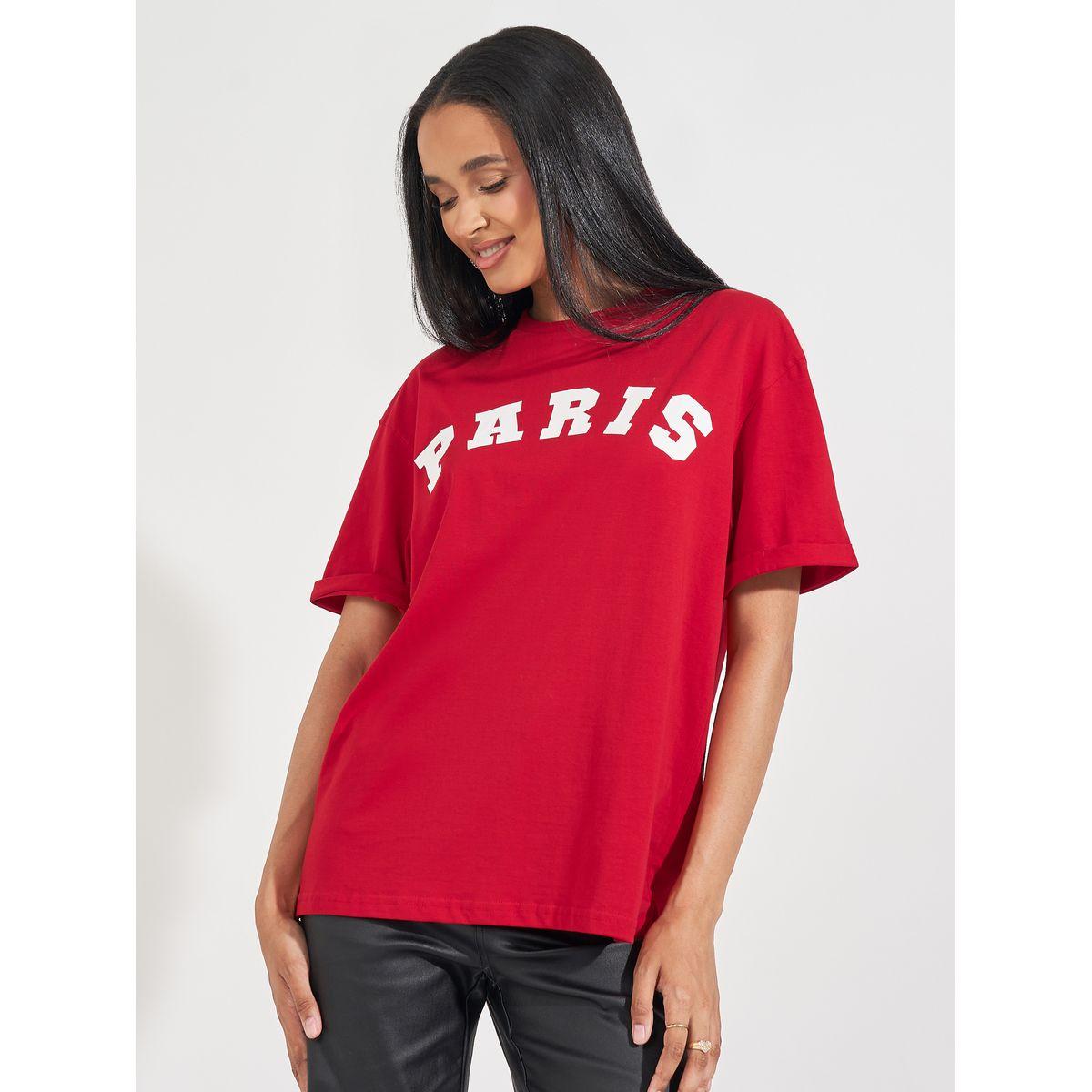 Styli Oversized Paris Print T-Shirt with Turn-Up Sleeves-women-clothing-tshirts-image-1