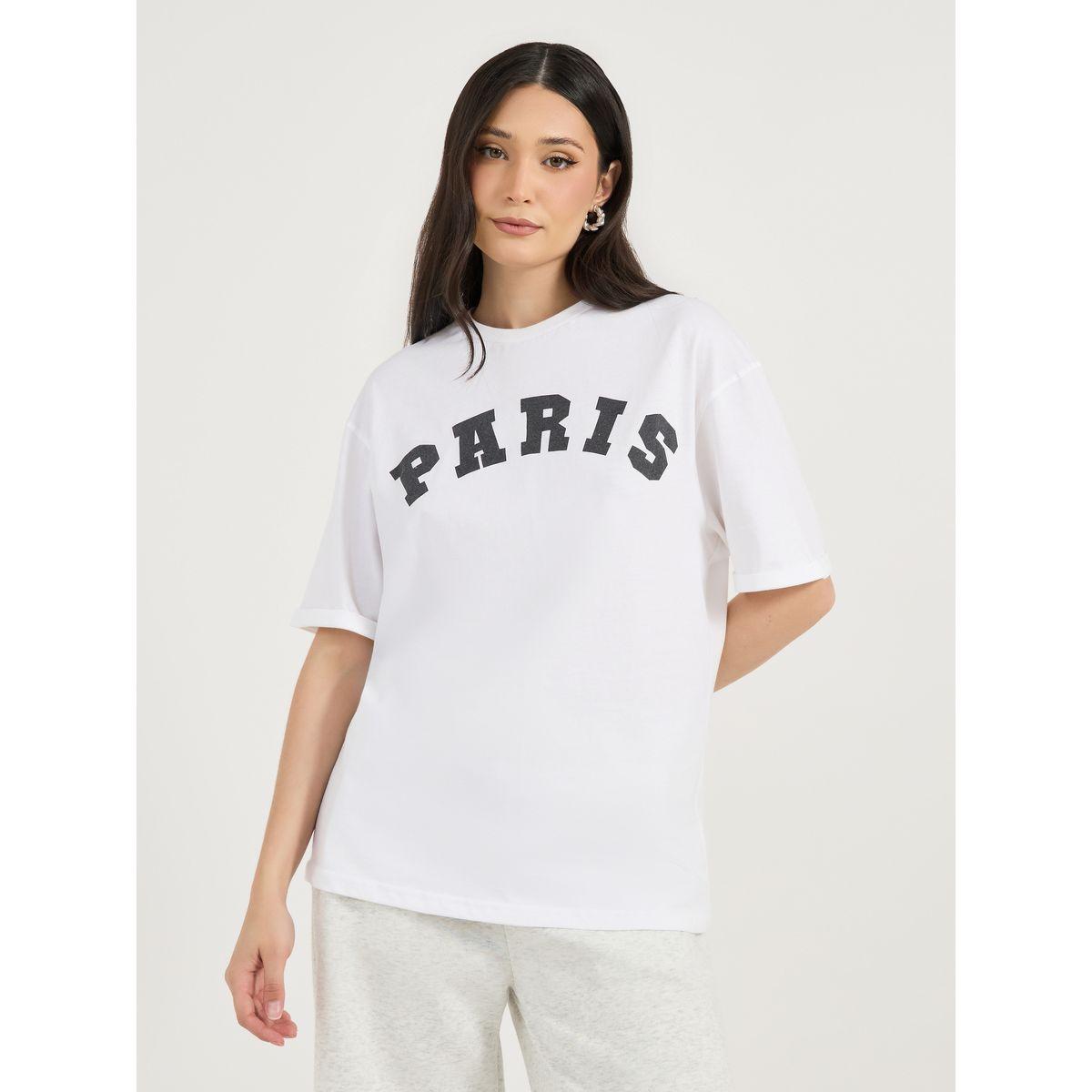 تيشيرت فضفاض بطبعة باريس وأكمام قصيرة مطوية-women-clothing-tshirts-image-3