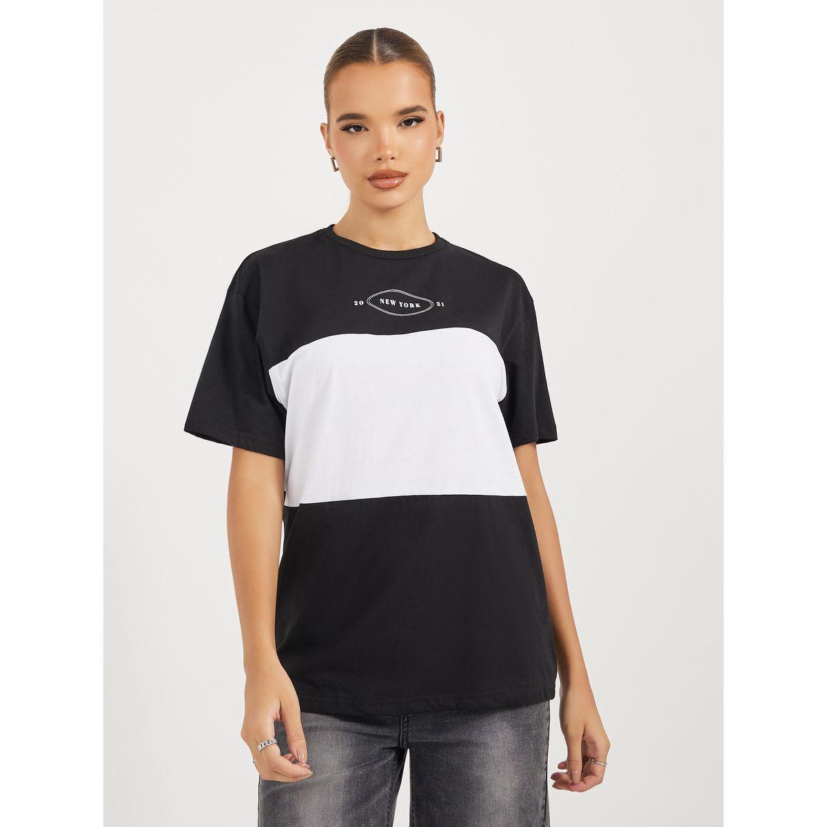 Styli Color Block Print Round Neck Oversized T-Shirt-women-clothing-tshirts-image-1